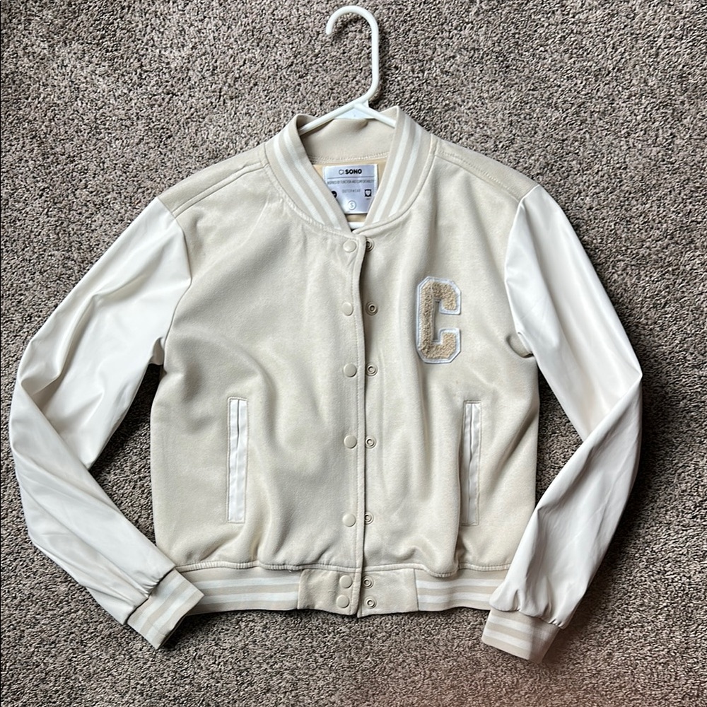 Cream and White Varsity Jacket